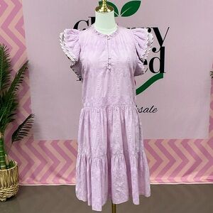 Romika Lilac Eyelet Tiered Midi Dress with Ruffle Sleeves